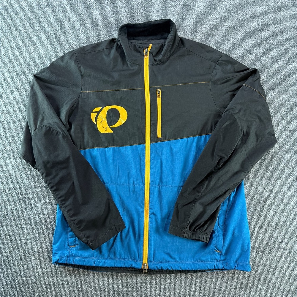 Pearl Izumi Mens Cycling Jacket Large Blk Blue Full Zip Windbreaker Lightweight